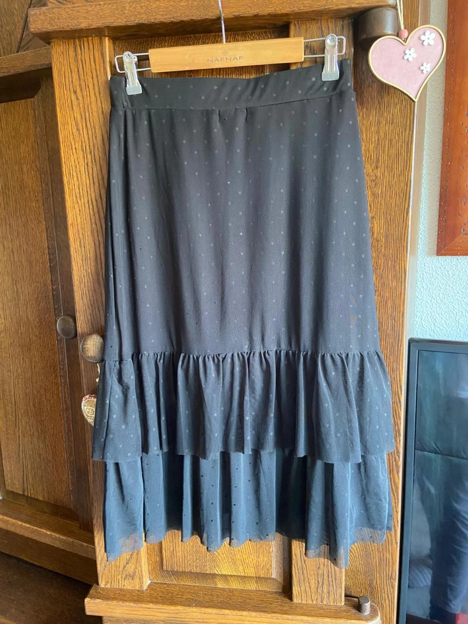 Falda larga midi negra boho con volantes y tejido plumeti. Even&Odd. – photo 6